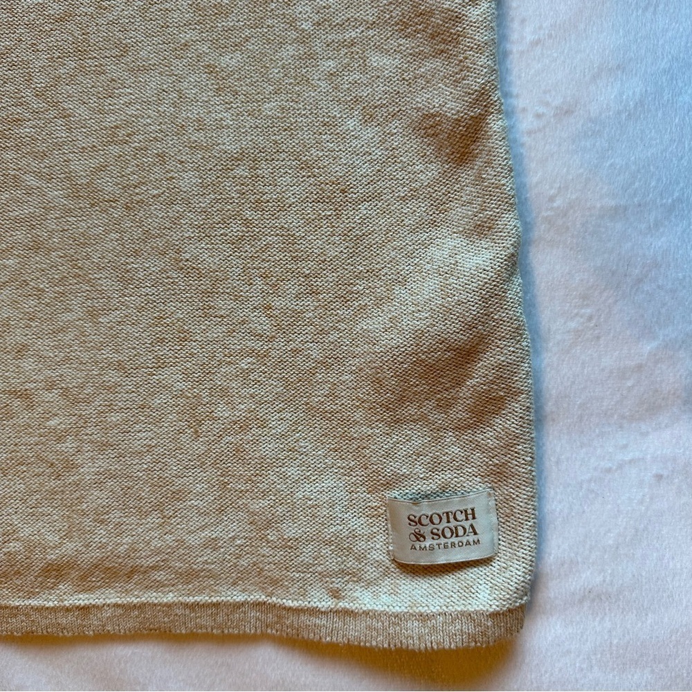 Scotch & Soda Recycled Cotton Linen Short Sleeve Knit Tshirt Top L beige oatmeal - Picture 4 of 8